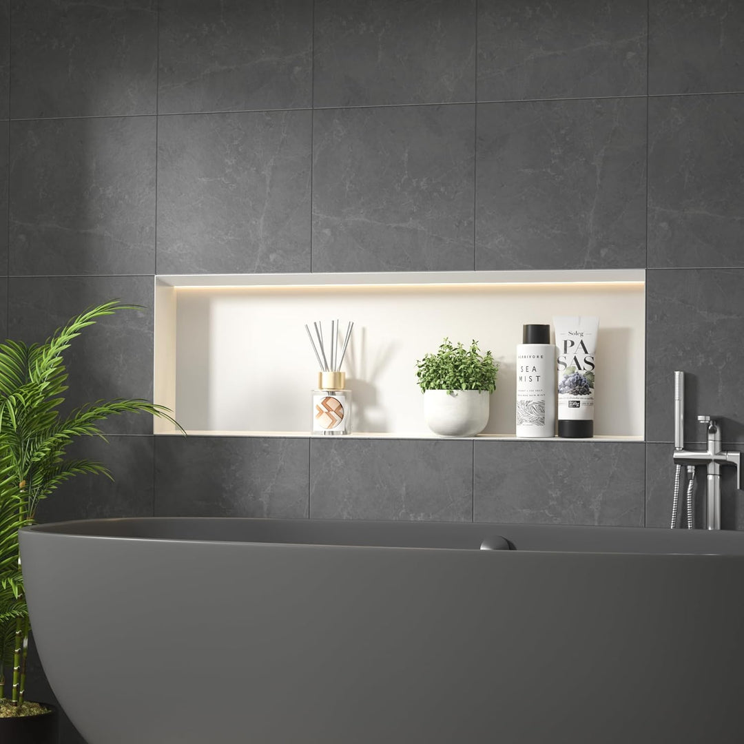 Wandnische Dusche Edelstahl, wasserdichte Nische mit LED-Licht, Eingebettete Duschnische 90x30x10cm,