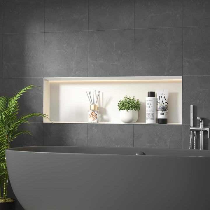 Wandnische Dusche Edelstahl, wasserdichte Nische mit LED-Licht, Eingebettete Duschnische 90x30x10cm,