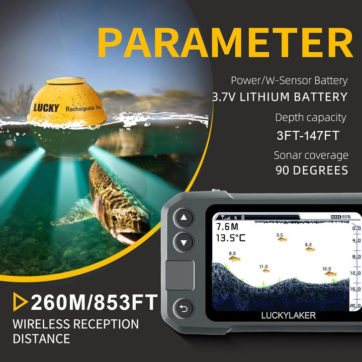 LUCKY Kajak Tragbarer Fischfinder Wandler Kabelloser Sonar Fischfinder Boot Wiederaufladbar Handheld