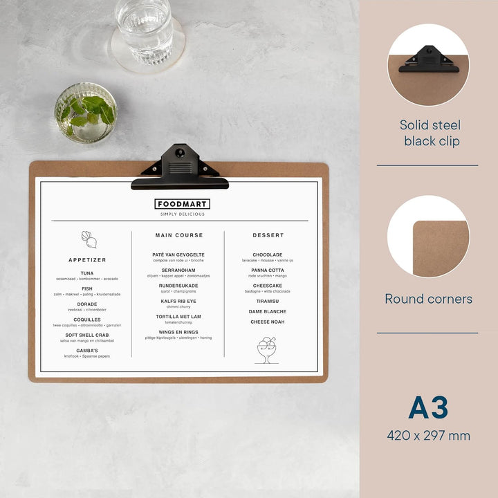 Europel Klemmbrett aus Holz, A3, Querformat, 12 Stück, FSC-zertifiziert, MDF, mit schwarzem Metallcl