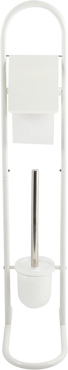 MSV Stand WC Garnitur WC Bürste Toilettenbürste Klobürste aus Edelstahl Weiss 15,7x29x79cm