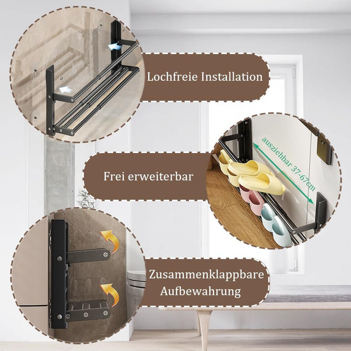 Schuhregal Wand, 2 Ebenen 37-67cm Ausziehbar Schuhablage, Faltbar Metall Schuhhalter Schmal Platzspa