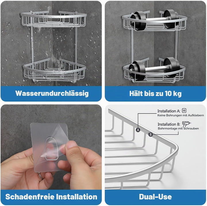 GRICOL Duschablage Ohne Bohren Duschregal Metall Eckablage Duschkorb Rostfrei Dusche Ablage Badezimm
