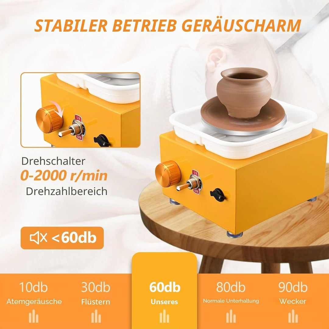 Töpferscheibe,Töpferscheibe Elektrisch mit 6.5/10 cm Grossen Platten Formwerkzeugen,Mini Pottery Whe