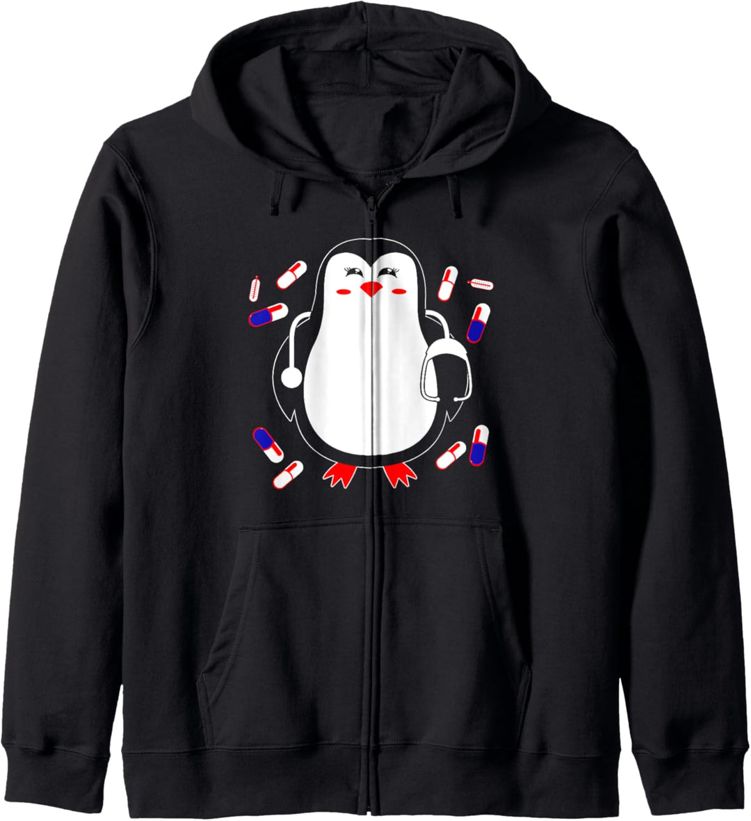 Niedlicher Pinguin-Arzt mit Stethoskop, lustiger Arzt Kapuzenjacke