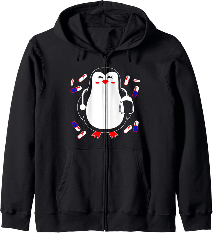 Niedlicher Pinguin-Arzt mit Stethoskop, lustiger Arzt Kapuzenjacke