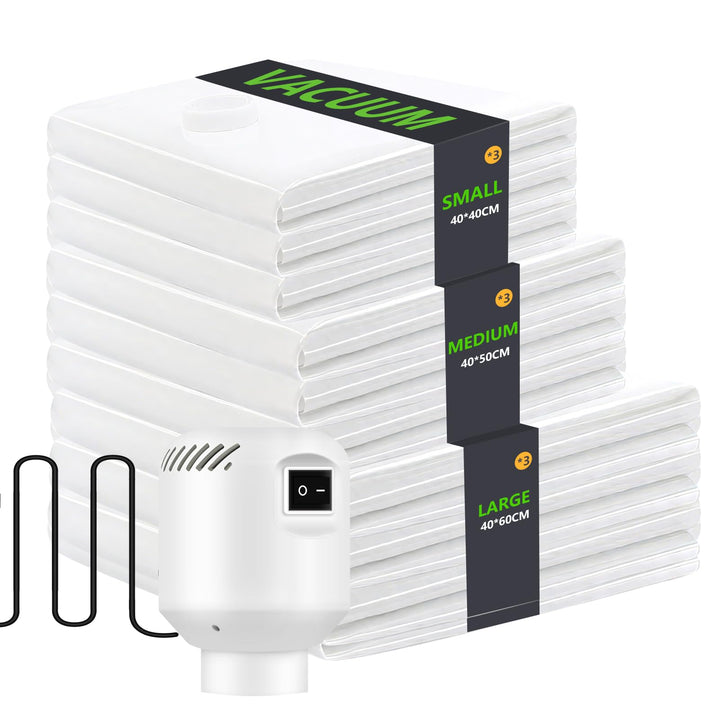 Vakuumbeutel für Kleidung, Vakuumbeutel 9 Stück mit Elektrischer Pumpe (3x 40x40, 3x 40x50, 3x40x60)