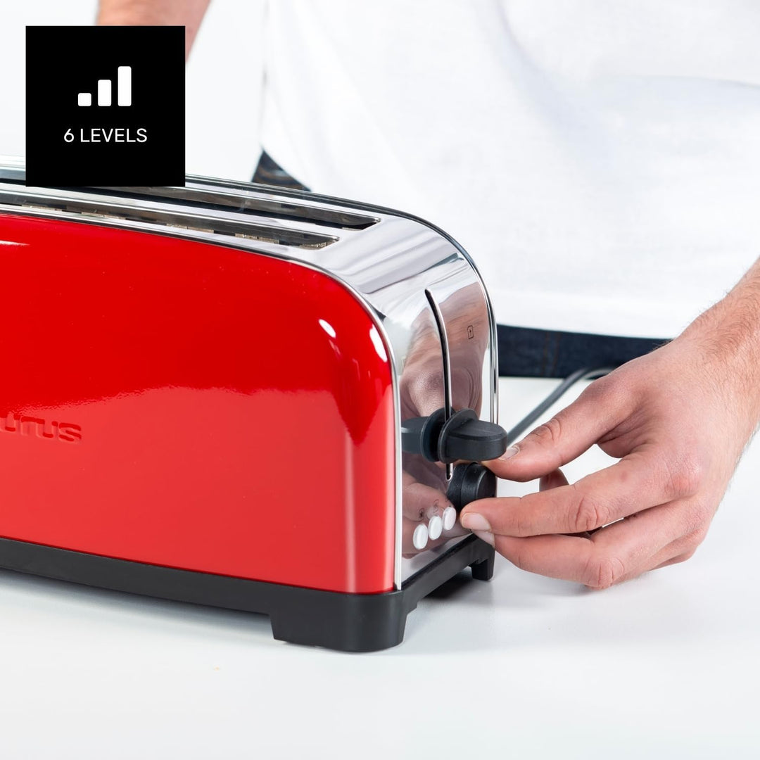 Taurus - Toaster 1400 W | Vintage Rot | 2 extra lange Schlitze | 6 Bräunungsstufen | Auftauen, Aufwä