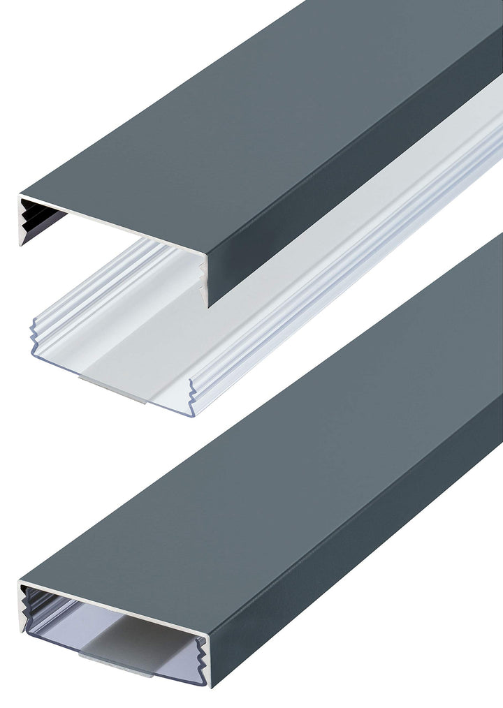 Flacher Design Aluminium Kabelkanal lackiert in Anthrazit RAL7016 Seidenmatt selbstklebend 50 mm x 1