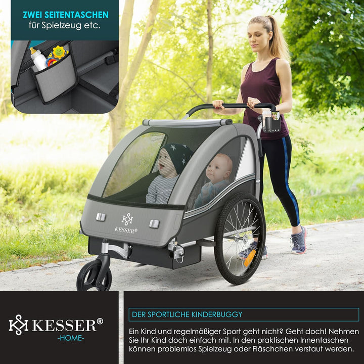 KESSER® Kinderanhänger Fahrradanhänger Sport-RX 2 in 1 Joggerfunktion Kinderfahrradanhänger + 5-Punk