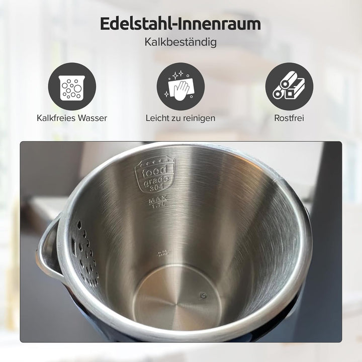 Olvy Elektrischer Wasserkocher 1,7L – Schnellkochender Wasserkocher mit Temperaturregelung, Warmhalt