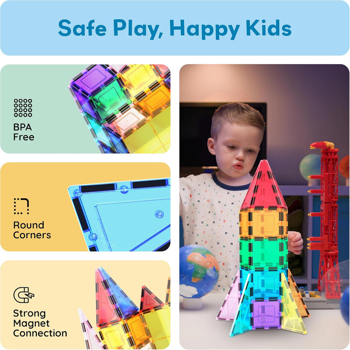 PicassoTiles 32 Stück Magnetisch Building Block Rocket Booster Thema Set Magnet Konstruktion Spielze