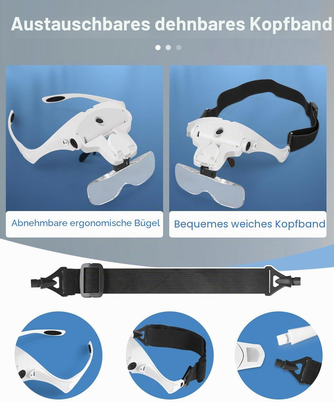 AUTOPkio Lupenbrille mit Licht LED Kopfbandlupe USB Charge, verstellbare Hände Headset Lupe mit 2 LE