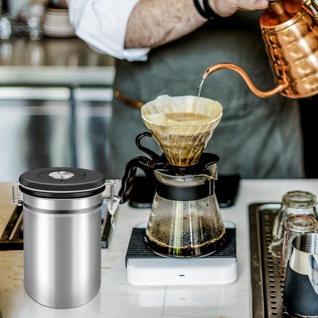 Kaffeedose 500g Bohnen Kaffeedose Luftdicht 1500ml mit Löffel und Kalenderrad, Edelstahl Kaffee Dose