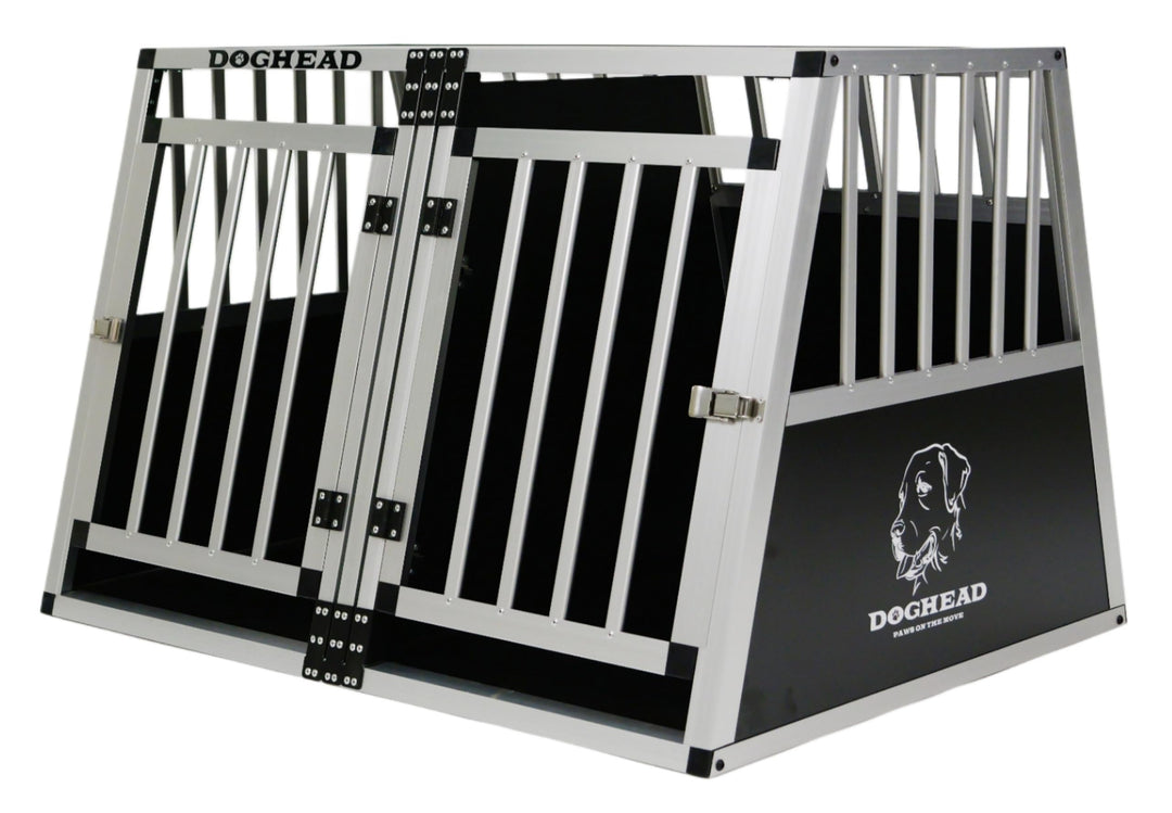 DOGHEAD Hundetransportbox Ecoline, Double 95x75x63 cm DG, Schwarz, Aluminium, Beidseitig Abgeschrägt