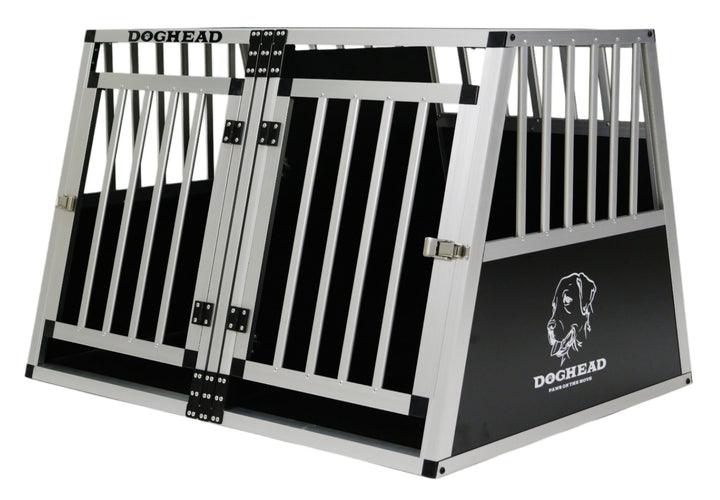 DOGHEAD Hundetransportbox Ecoline, Double 95x75x63 cm DG, Schwarz, Aluminium, Beidseitig Abgeschrägt