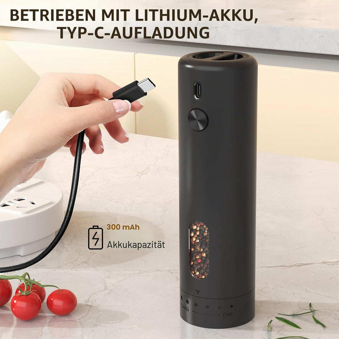 Elektrische Salz und Pfeffermühle 2er Set, Externe Abstimmung der Mahldicke, Keramikmahlwerk, Wieder