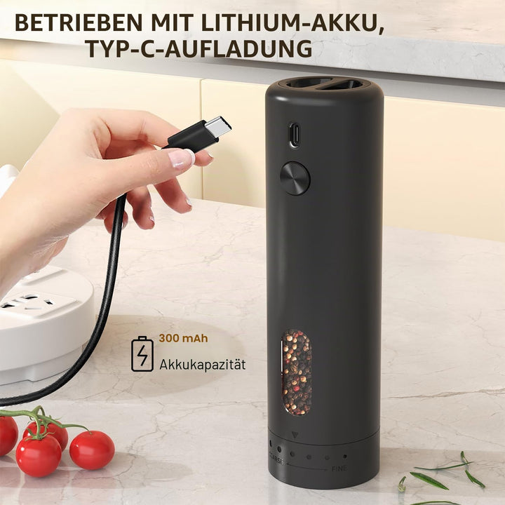 Elektrische Salz und Pfeffermühle 2er Set, Externe Abstimmung der Mahldicke, Keramikmahlwerk, Wieder