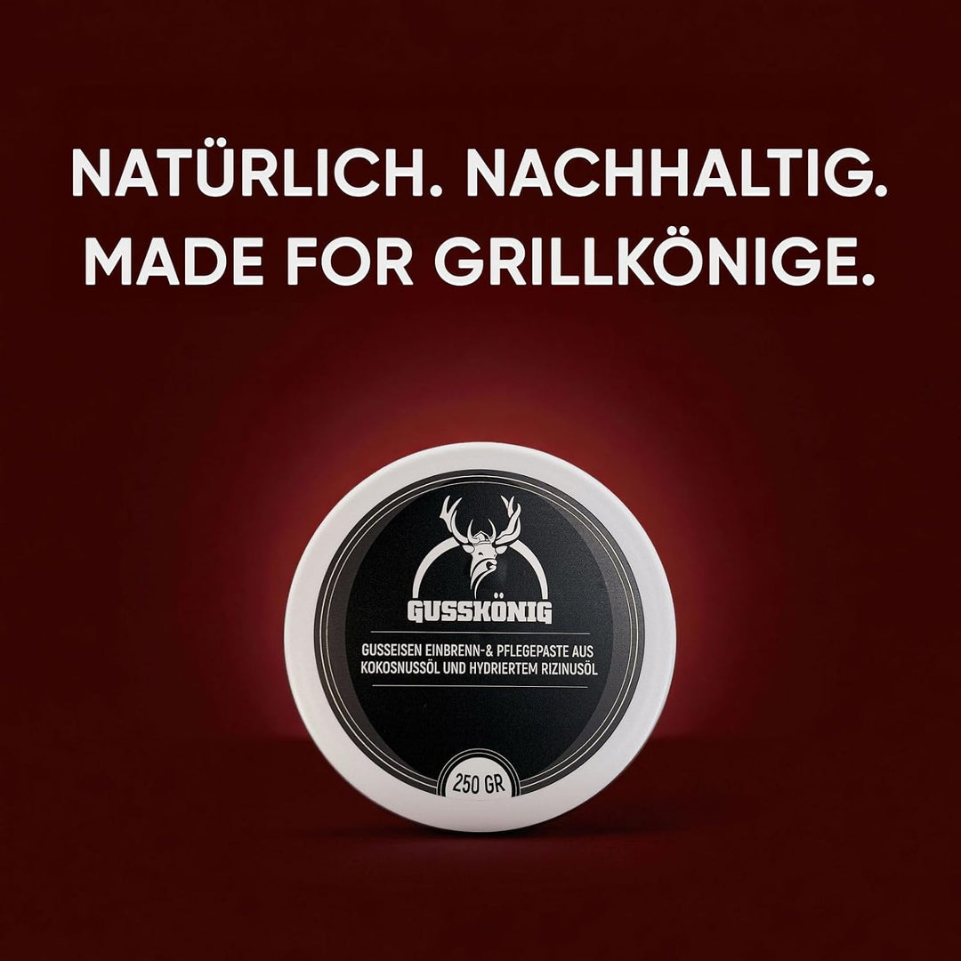 GUSSKÖNIG Gusseisen Pflegepaste 250ml–Made in Germany–100% natürliche Pflege mit Kokosöl &amp; gehärtete