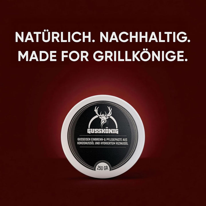 GUSSKÖNIG Gusseisen Pflegepaste 250ml–Made in Germany–100% natürliche Pflege mit Kokosöl &amp; gehärtete