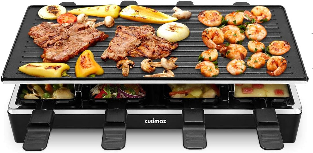 Cusimax Raclette Grill mit Reversible Grillpfanne, Steuerung Partygrill für 8 Personen,Stufenlos Reg