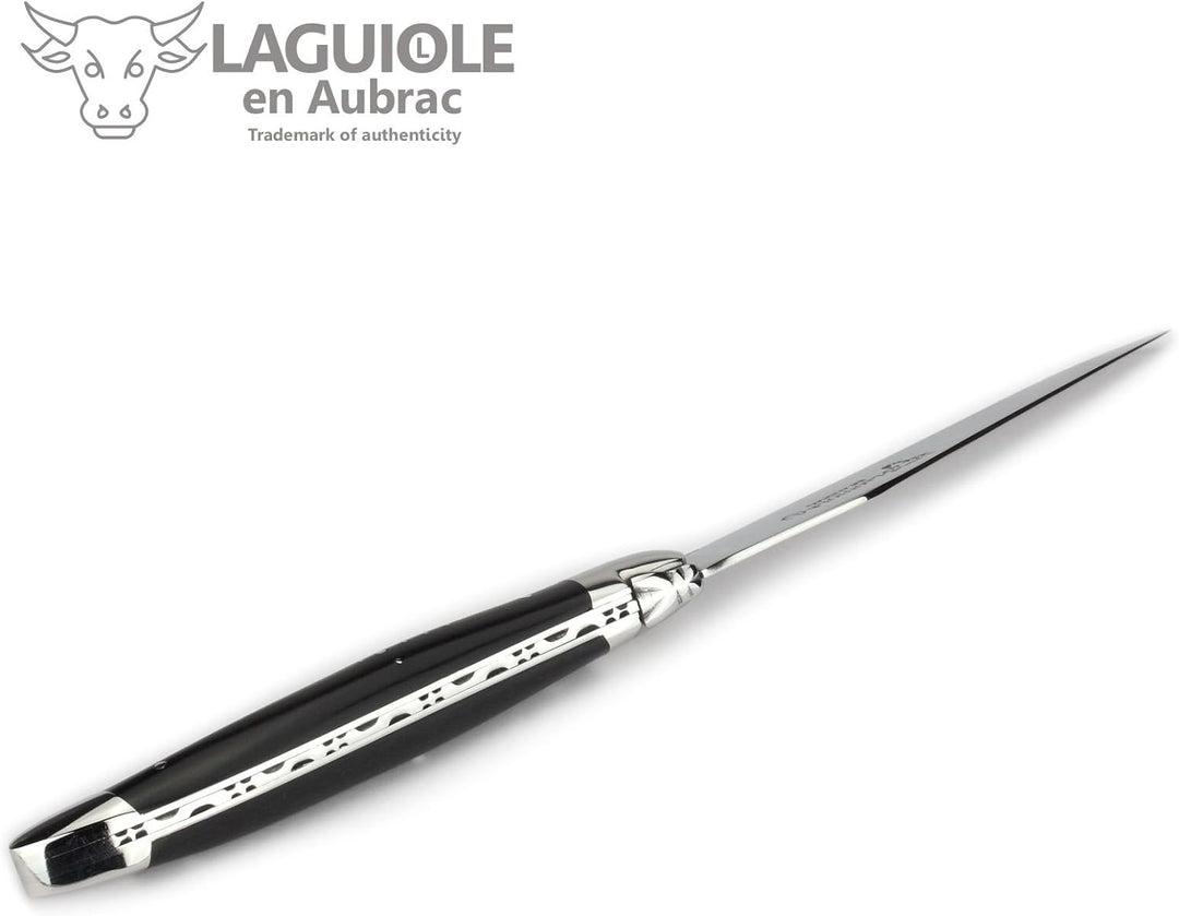 Laguiole en Aubrac - 1 Steakmesser und 1 Gabel Besteck-Set - Griff Ebenholz - Original Frankreich mi