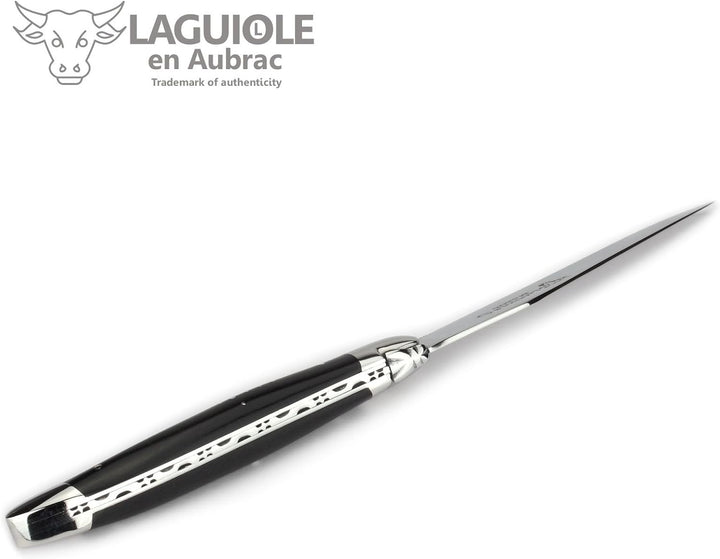Laguiole en Aubrac - 1 Steakmesser und 1 Gabel Besteck-Set - Griff Ebenholz - Original Frankreich mi