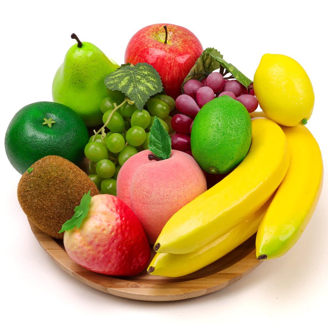 Meiwlong 11 PCS Künstliche Früchte Gefälscht Banane Traube Zitrone Kiwi Orange Apfel Pfirsich Erdbee