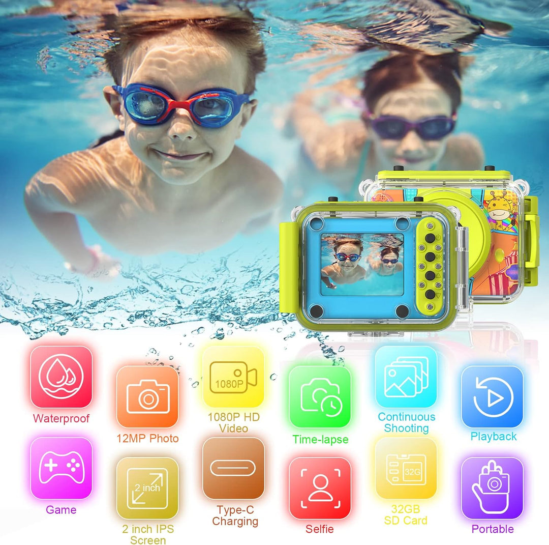 Ushining Kinderkamera wasserdichte Kamera für Kinder, HD 1080P Digitalkamera Videokamera Selfie Kame