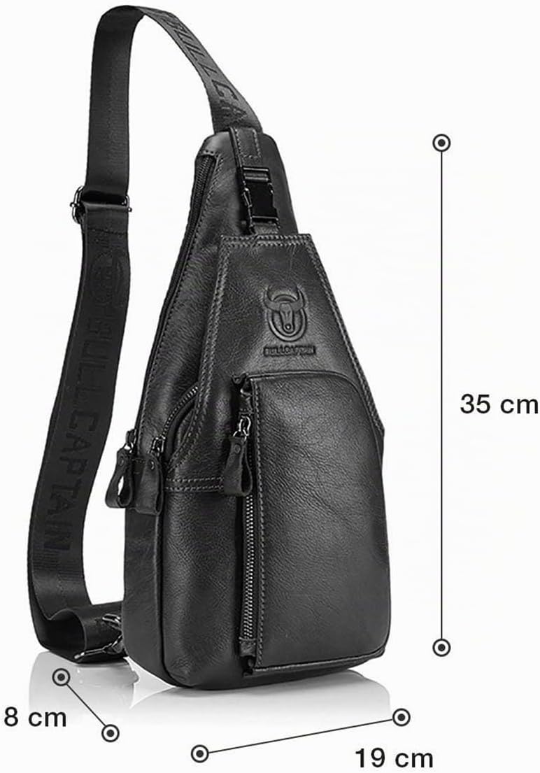 BULLCAPTAIN Herren Brusttasche aus Leder Umhängetasche Herren Rucksäcke Schultertaschen Taschen für