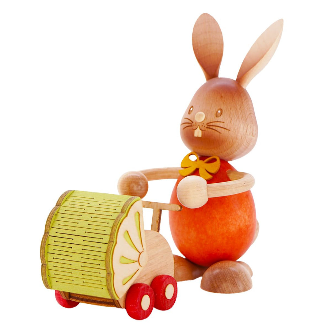Drechslerei Kuhnert - Osterdekoration / Osterhase - Stupsi Hase "mit Kinderwagen" - 12cm - aus Holz