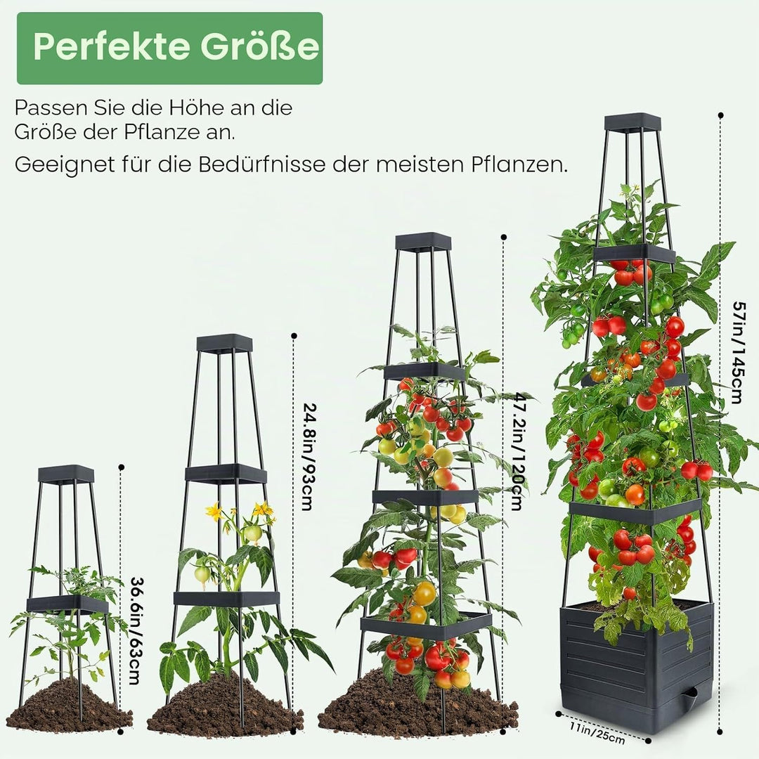 MQUPIN 145cm Tomaten Pflanzkästen, 2 Stück Hochbeet mit Rankgitter zum Klettern von Gemüse, Pflanzen