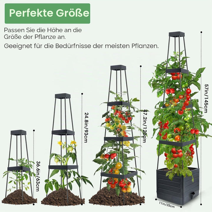 MQUPIN 145cm Tomaten Pflanzkästen, 2 Stück Hochbeet mit Rankgitter zum Klettern von Gemüse, Pflanzen