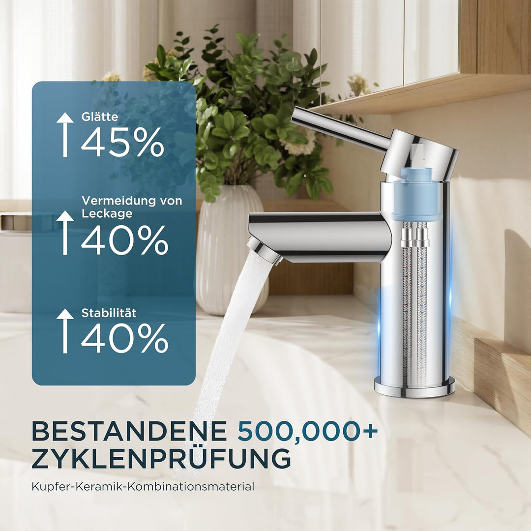FORIOUS® Wasserhahn Bad, Edelstahl Waschbeckenarmatur mit Auslaufhöhe 85MM, Einhebel-Mischbatterie f