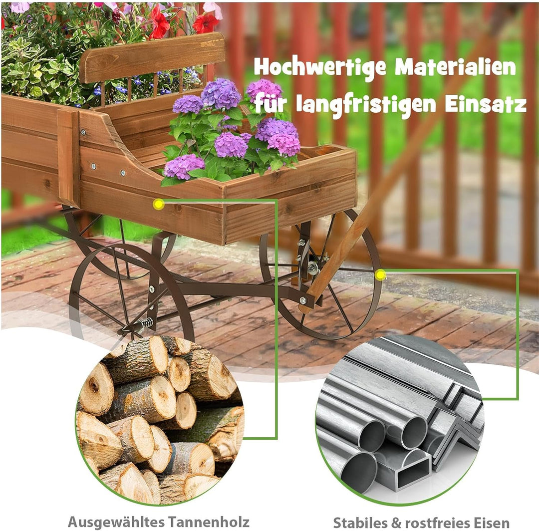 SOARS Blumenständer, Blumenwagen mit 4 Rädern aus Metall, Pflanzenständer aus Massivholz, Blumenkast