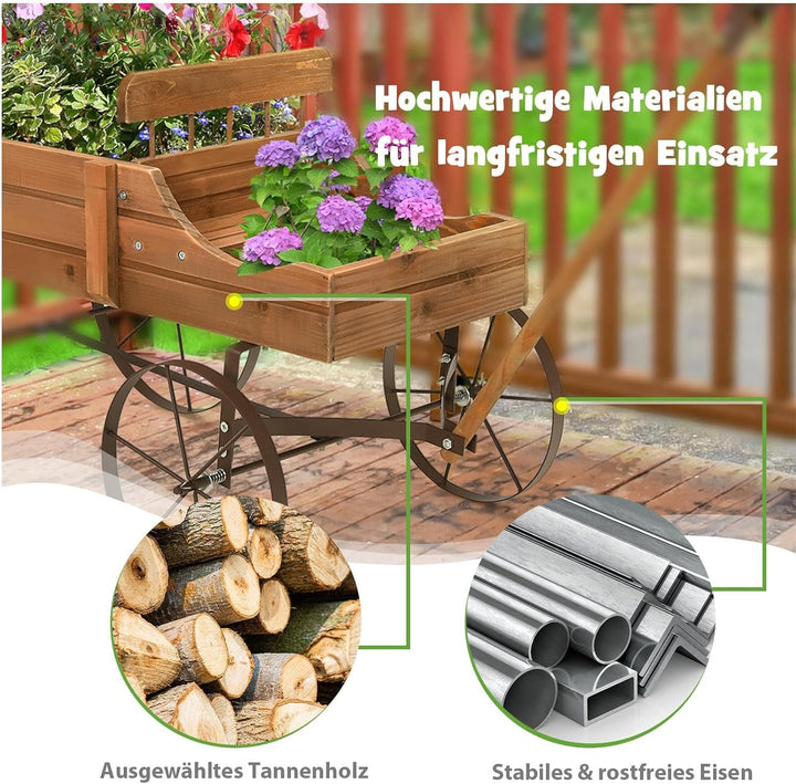 SOARS Blumenständer, Blumenwagen mit 4 Rädern aus Metall, Pflanzenständer aus Massivholz, Blumenkast