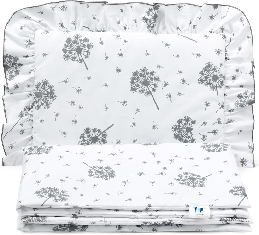 Pepi - Bettwäsche Weiss Rüschen - Kissen 25×35 und Bettdecke mit Füllung 55×75 - Musselin Bettwäsche