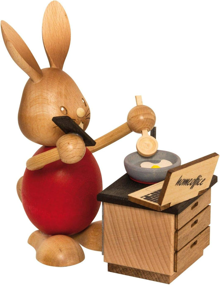 Drechslerei Kuhnert - Osterdekoration / Osterhase - Stupsi Hase Homeoffice - 12cm - aus Holz - Made