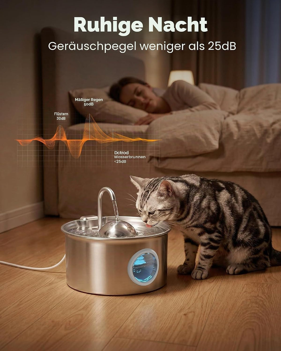 Katzenbrunnen Edelstahl Trinkbrunnen für Katze: Katzen Trinkbrunnen - 2.6L Wasserbrunnen für Katzen
