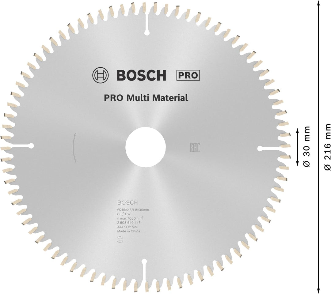 Bosch Professional Kreissägeblatt Multi Material (216 x 30 x 2,5 mm, 80 Zähne, Zubehör Kreissäge) 80
