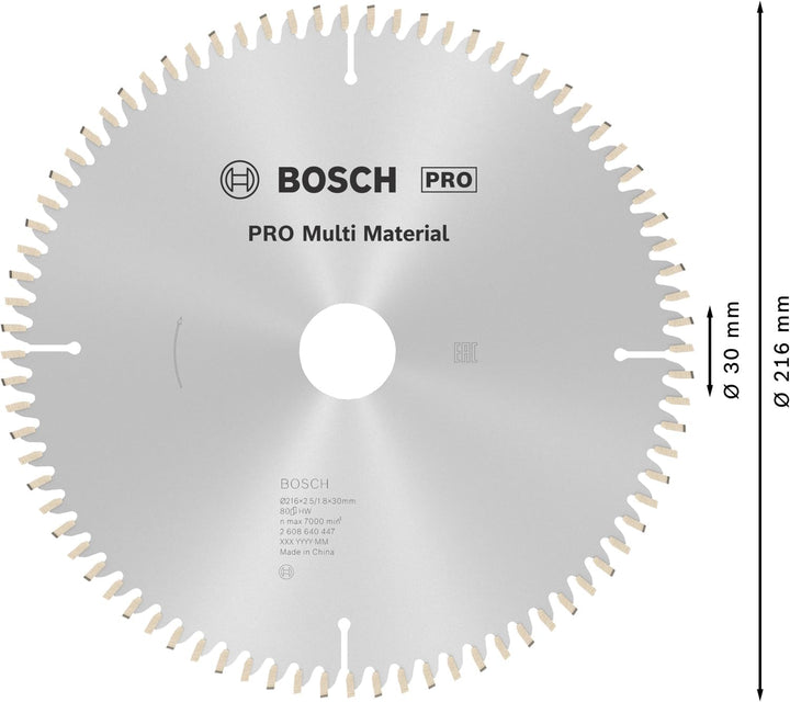 Bosch Professional Kreissägeblatt Multi Material (216 x 30 x 2,5 mm, 80 Zähne, Zubehör Kreissäge) 80