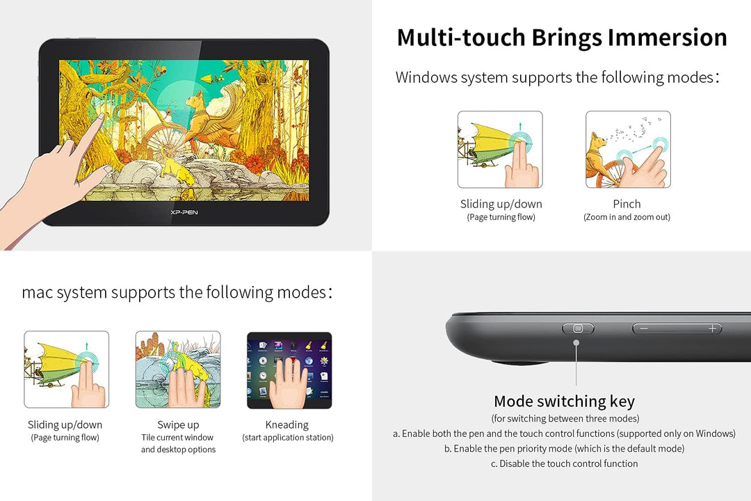 XP-PEN Artist Pro 16TP Grafiktablett mit 4K Multi-Touch Display, 92% Adobe RGB Farbumfang, 16 Zoll v