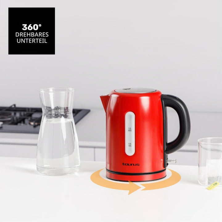 Taurus – Wasserkocher Vintage Compact Red 2400W | 1L | 360° Basis | Automatische Abschaltung | LED-A