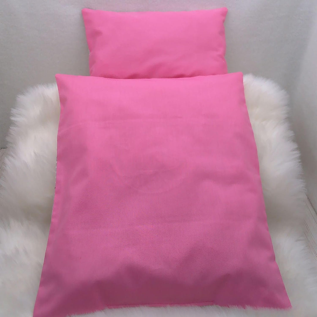 Puppenbettwäsche, 2tlg. gesticktem Elefantenkind Lotta mit Herzen Ballons Decke 40h x 32b, Kissen 16