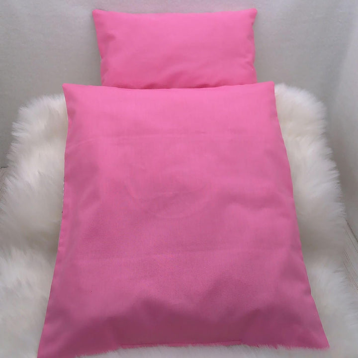 Puppenbettwäsche, 2tlg. gesticktem Elefantenkind Lotta mit Herzen Ballons Decke 40h x 32b, Kissen 16