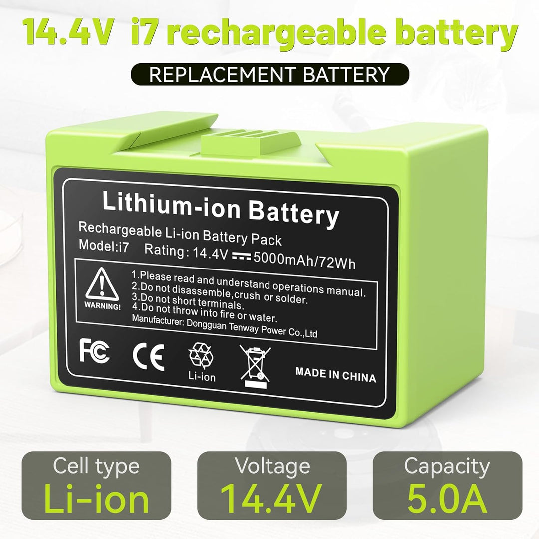 5000mAh Li-ion Akku für i7, ASUNCELL 14.4V Ersatzakku für iRobot Roomba e und i Serie i7 / i7+ i4/i4