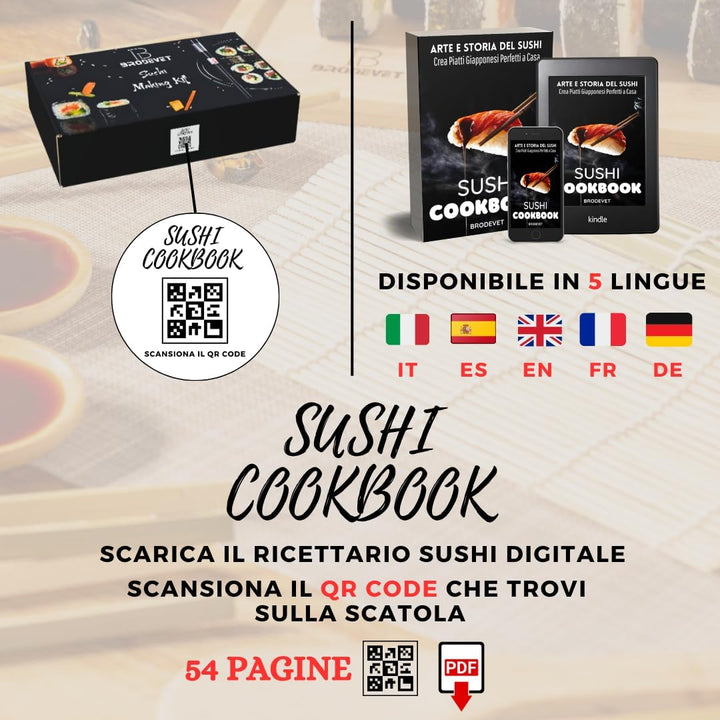Sushi-Set 2025 – 29-teilig mit praktischer Anleitung, Rezeptbuch, Onigiri-Form, Bambusmatte, Sushi G