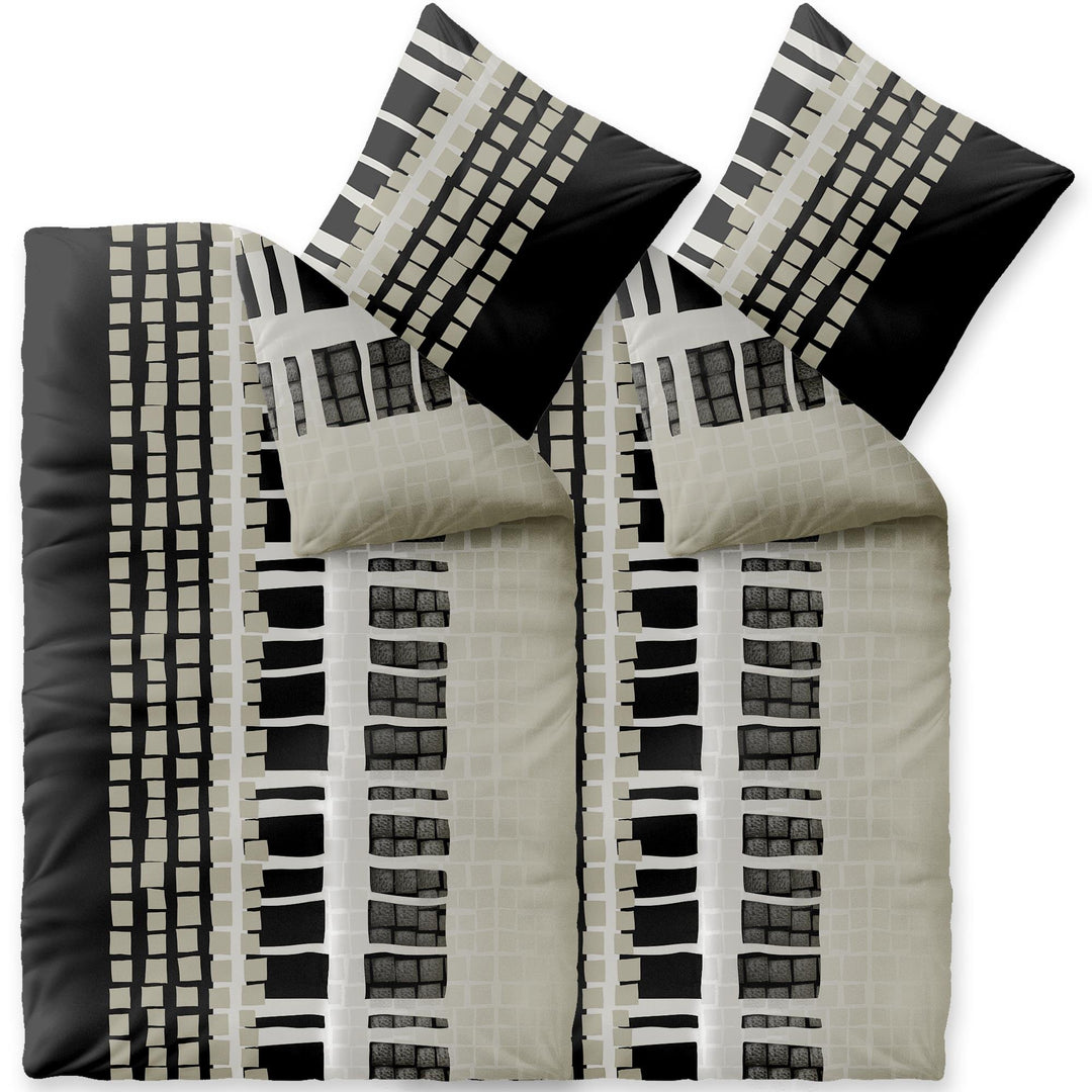 CelinaTex Style Bettwäsche 155 x 220 cm 4teilig Mikrofaser Fleece Bettbezug Daniela Streifen schwarz