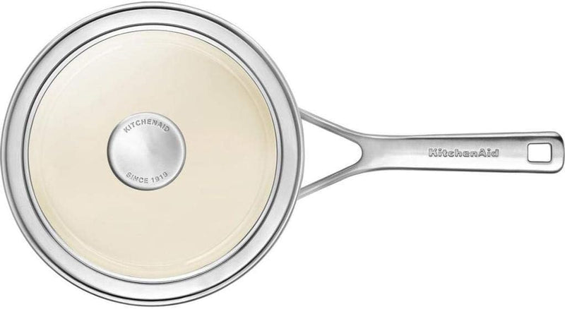 KitchenAid Steel Core Enamel Stielkasserolle mit Deckel (16cm/1,3l), deutsche Emaille, Induktionsgee