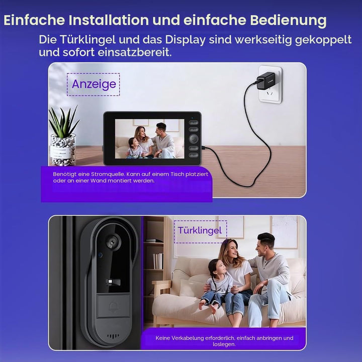 Winnes Kabellose Video Türklingel mit Monitor, Kein WLAN Keine App Keine Monatsgebühren, 1080P HD Tü